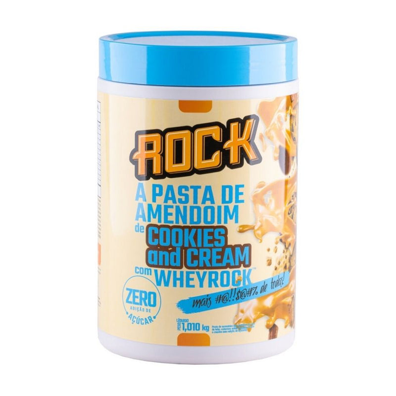 Pasta de Amendoim Whey Rock (1kg) - Sabor: Cookies and Cream c/ Whey Rock.