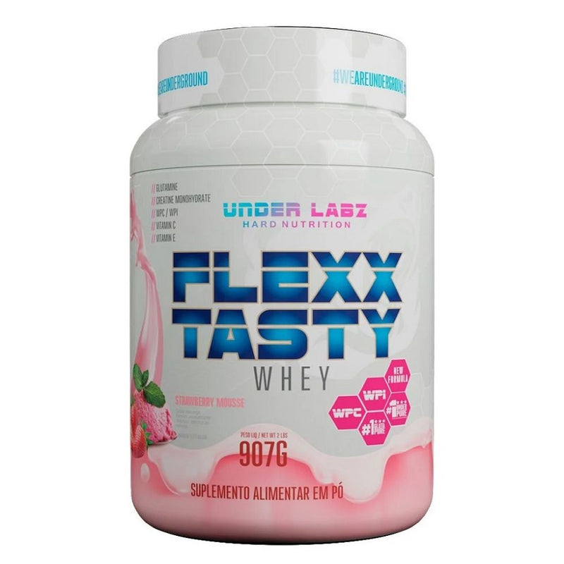 Flexx Tasty Whey (907g) - Sabor: Mousse de Morango