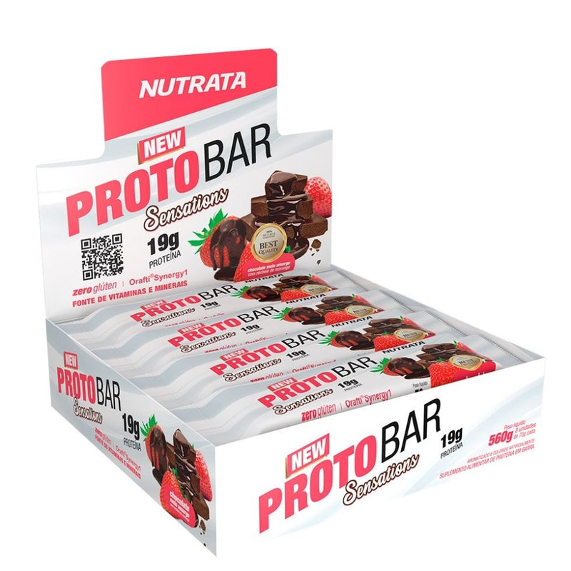 ProtoBar Whey (8 unidades - 70g) - Sabor: Chocolate Meio Amargo c/ Recheio de morango