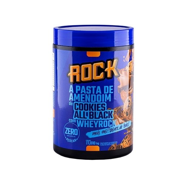 Pasta de Amendoim Whey Rock (1kg) - Sabor: Cookies All Black c/ Whey Rock.