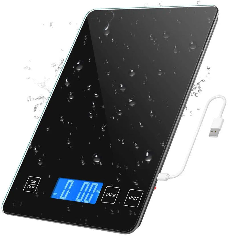 Balança digital de cozinha, 1g-10kg, balança de alimentos, plataforma de vidro temperado à prova d'água, balança multifuncional de alta precisão