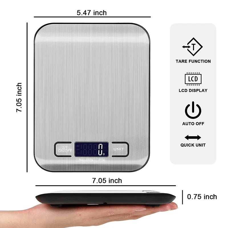 Balança Digital de Cozinha em Aço Inox com Display LCD