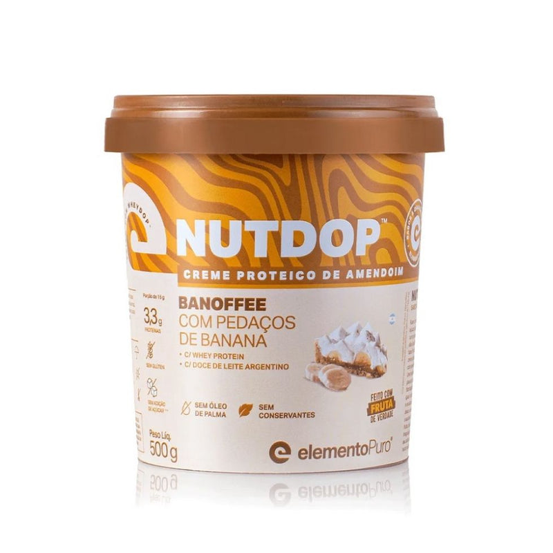 NutDop Creme de Amendoim (500g) - Sabor: Banoffee c/ Pedaços de Banana